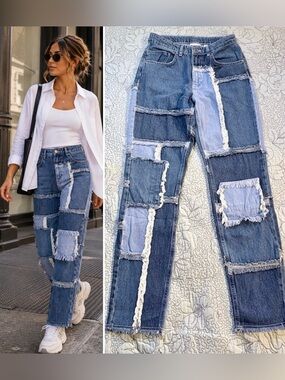 Ragged Jeans Patchwork Distressed Straight Leg Denim Size 28💚